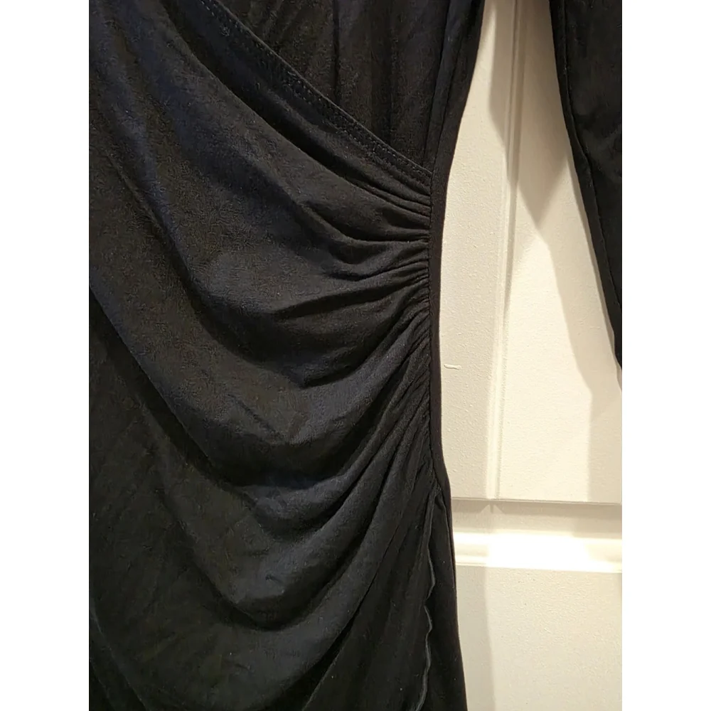 Bailey 44 Women's Black Mini Side Gather 3/4 Sleeve Ruffle Small Hole XS NWOT
